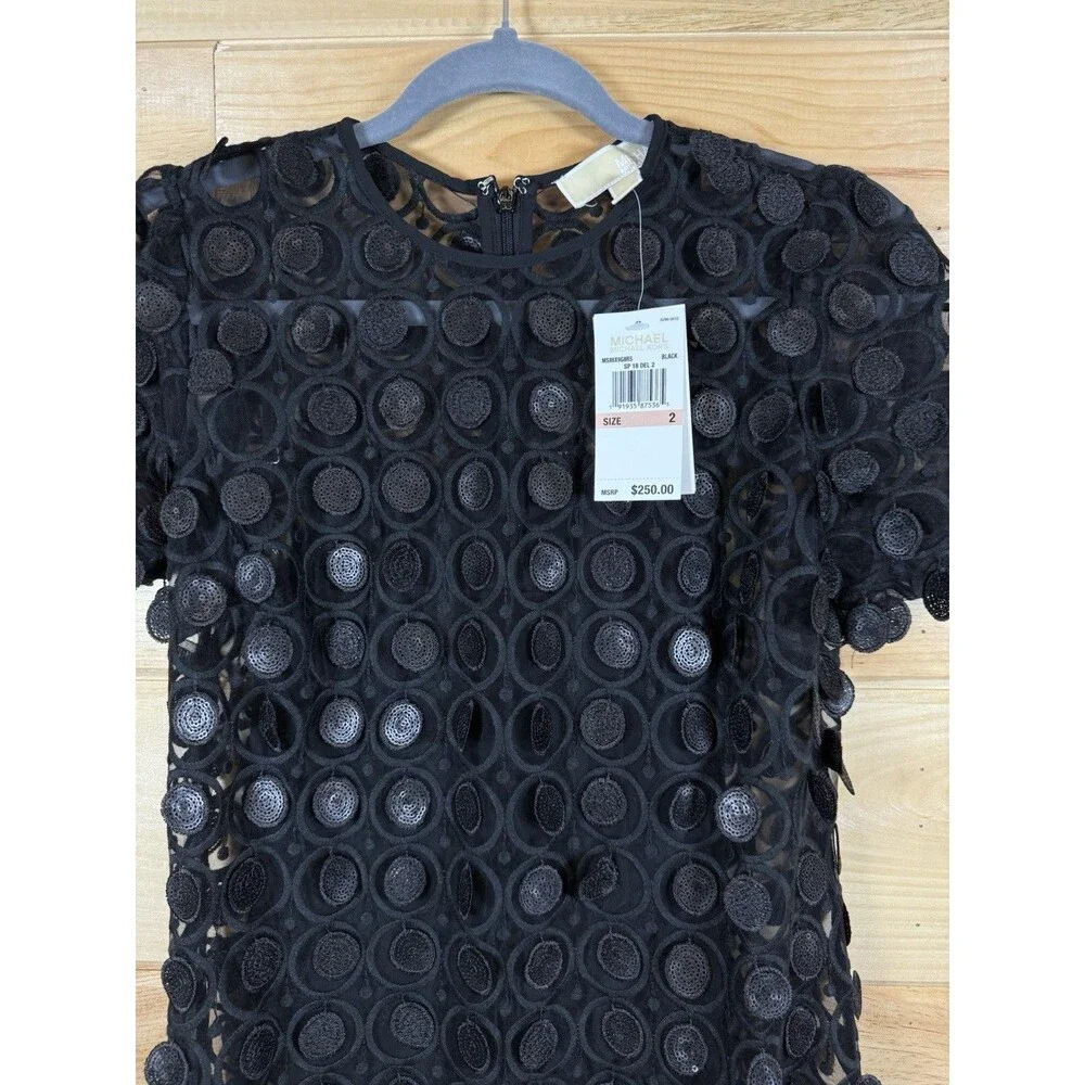Michael Kors Women's Textured Circle Mesh Dress Size 2 dot appliqué design NWT! - Picture 3 of 7